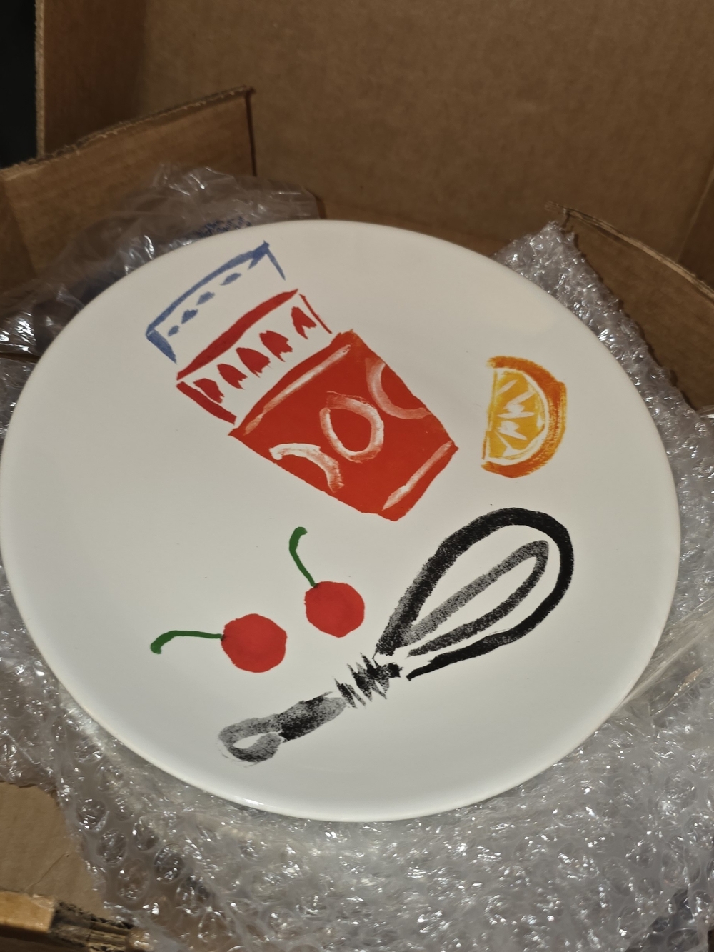 Decorative White Ceramic Kitchen Plates with Colorful Baking Motif-6 Plates